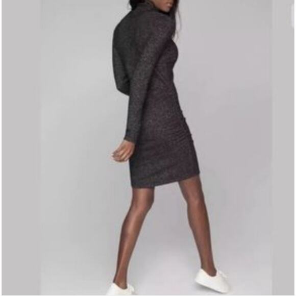 Athleta Malaga Turtleneck Ruched Gray Heathered Sweater Knit Dress Size Small - Picture 2 of 13